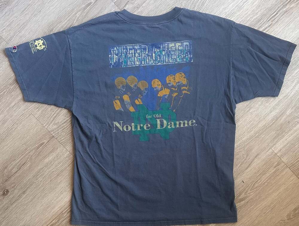 VTG 90s Champion Cheer For Old Notre Dame Football Shirt XL Double Sided
